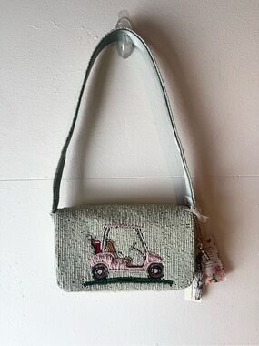 VIRAL Beaded Shoulder Bag with Pink Golf Cart Motif